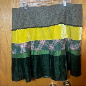 Boden Multi-Panel Green and Yellow Block Skirt
